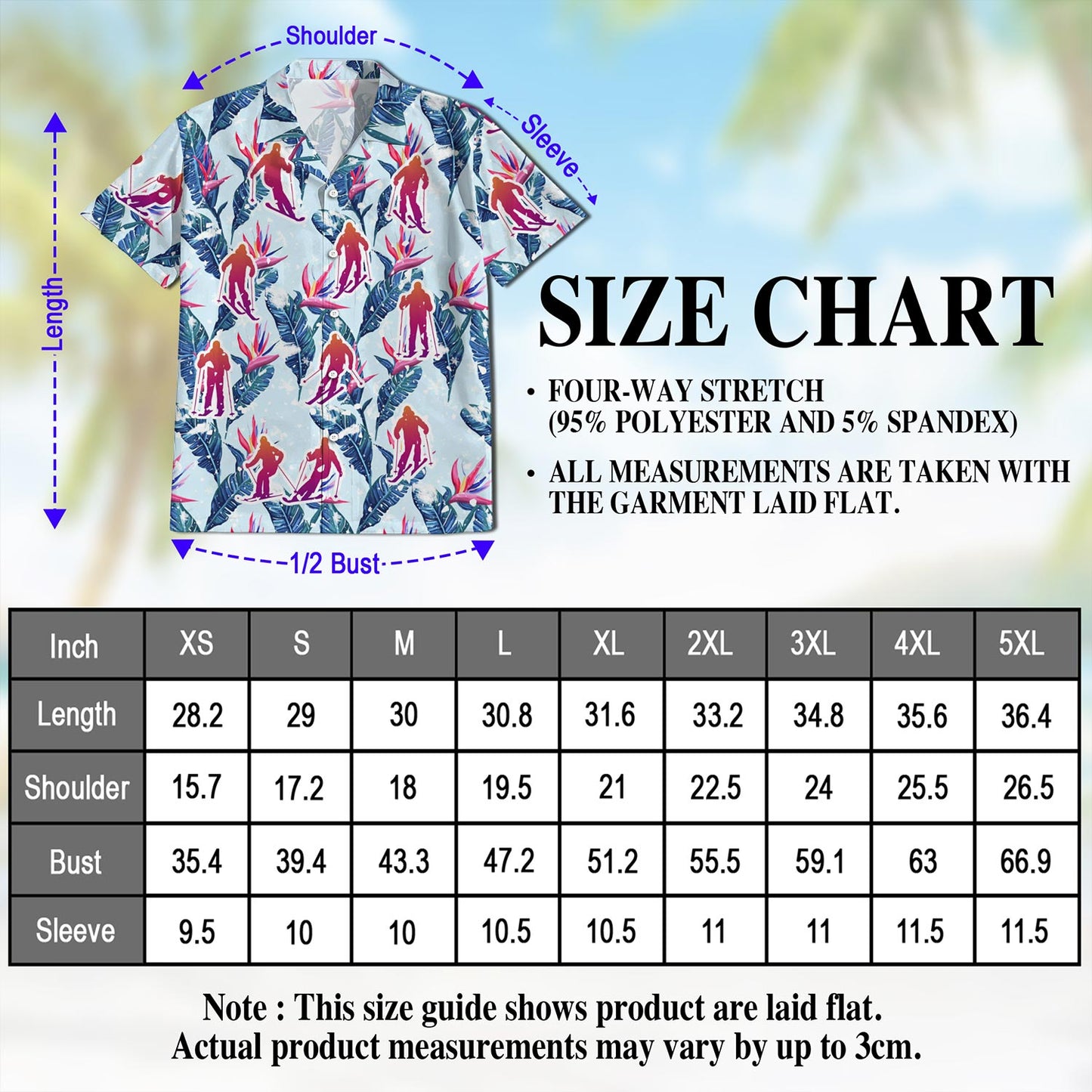 Netecom Skiing Hawaiian Shirt for Men, Tropical Style, Button Down Summer Beach Short Sleeve, S-5XL
