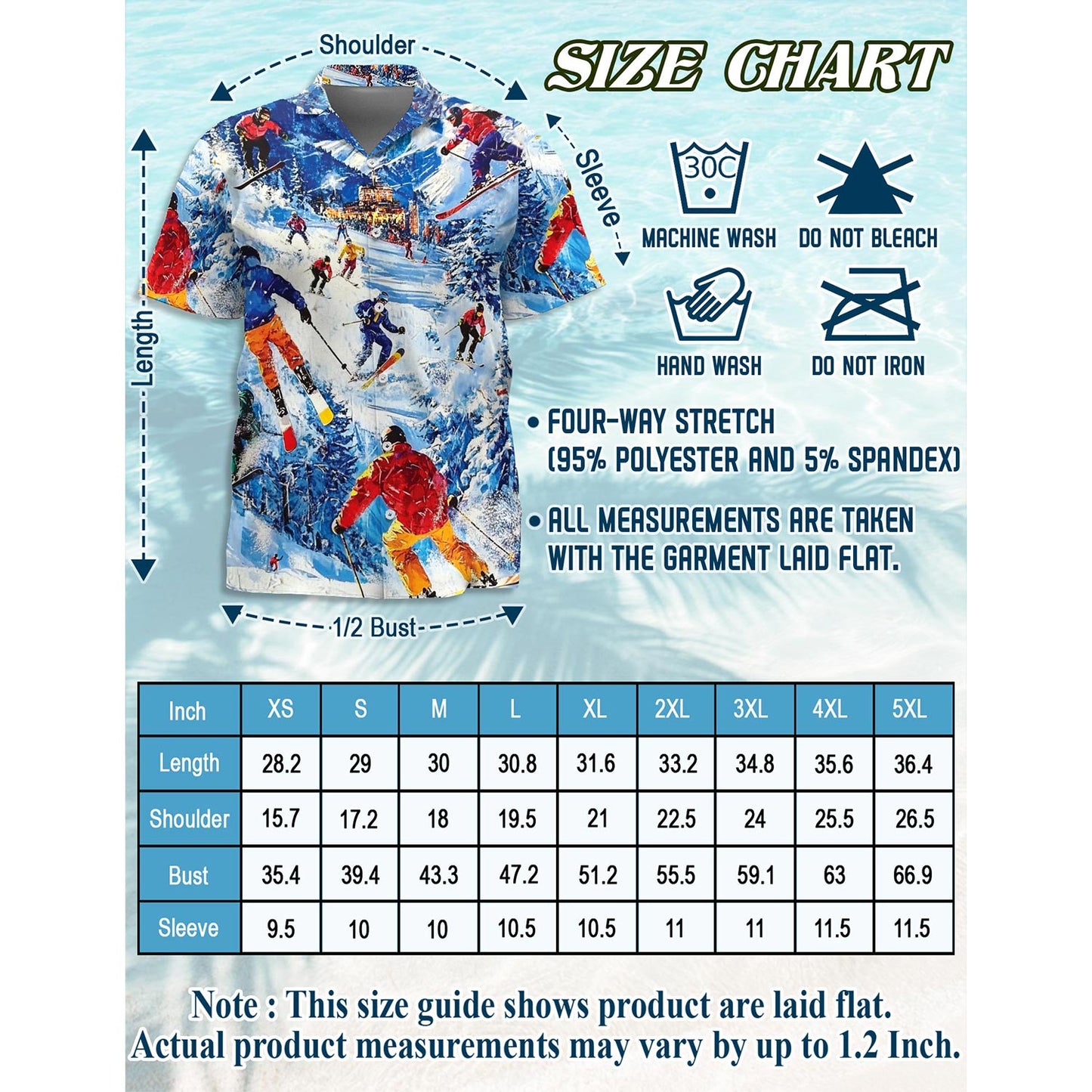 Netecom Skiing Hawaiian Shirt for Men, Sport Style, Button Down Summer Beach Short Sleeve, S-5XL
