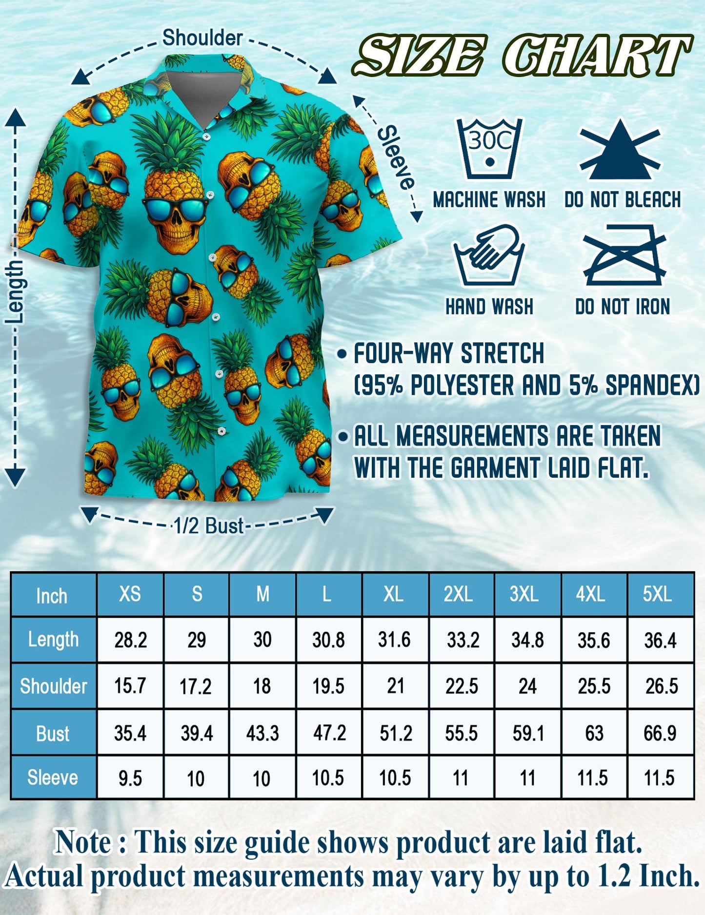 Netecom Skull Pineapple with Sunglasses Hawaiian Shirt for Men, Tropical Style, Button Down Summer Beach Short Sleeve, S-5XL