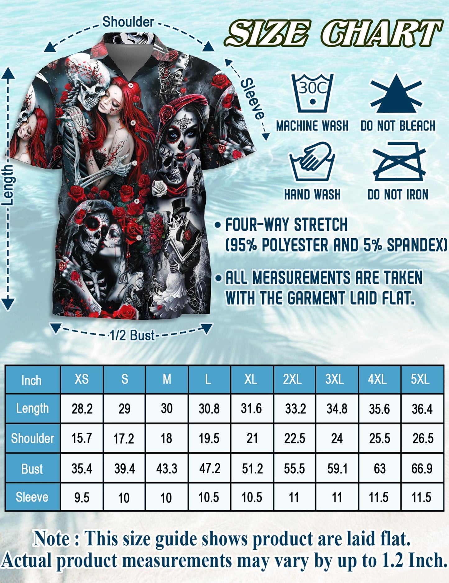 Netecom Skull Rose Hawaiian Shirt for Men, Gothic Style Button Down Summer Aloha Beach Short Sleeve Shirts, S-5XL