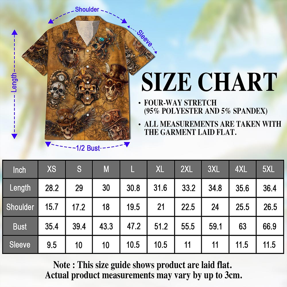 Netecom Skull Steampunk Hawaiian Shirt for Men Women, Vintage Button Down Summer Aloha Beach Short Sleeve Shirts, S-5XL