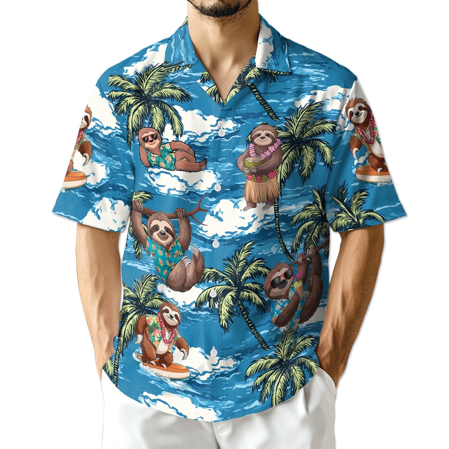 Netecom Sloth Ocean Hawaiian Shirt for Men