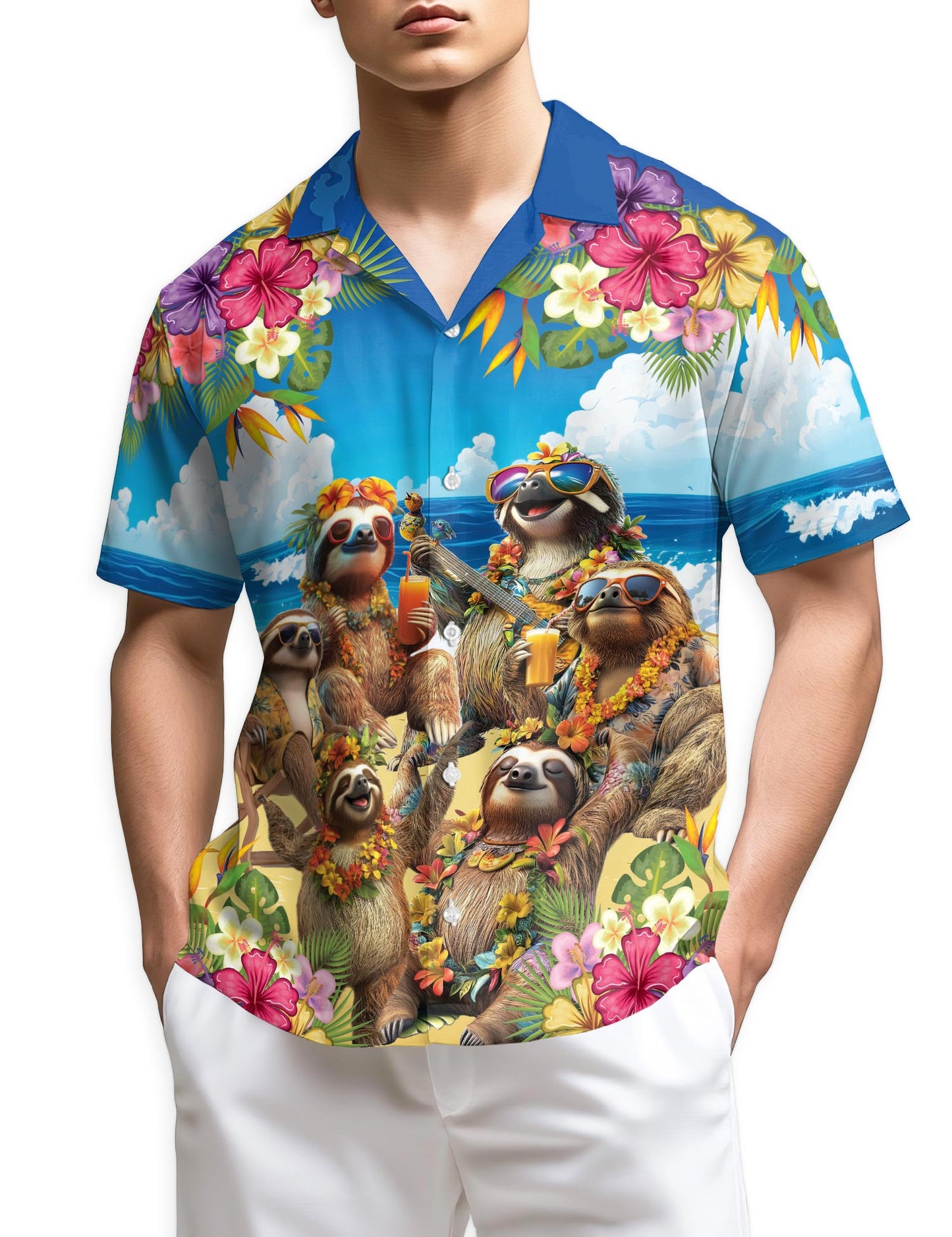 Netecom Sloth Surfing Hawaiian Shirt for Men