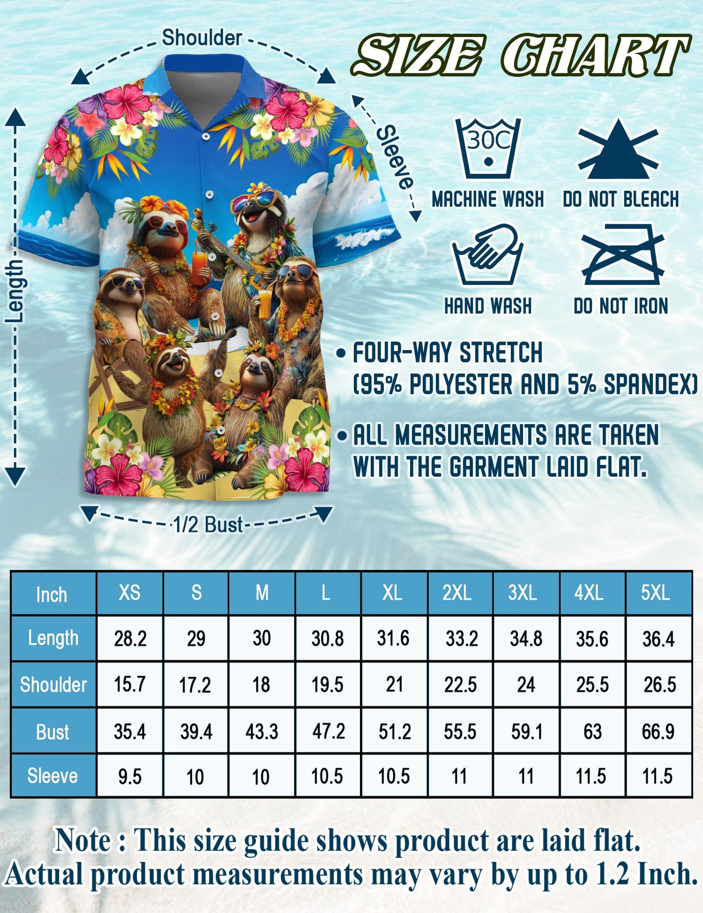 Netecom Sloth Surfing Hawaiian Shirt for Men, Button Down Summer Beach Short Sleeve, Tropical Style, Sizes S-5XL