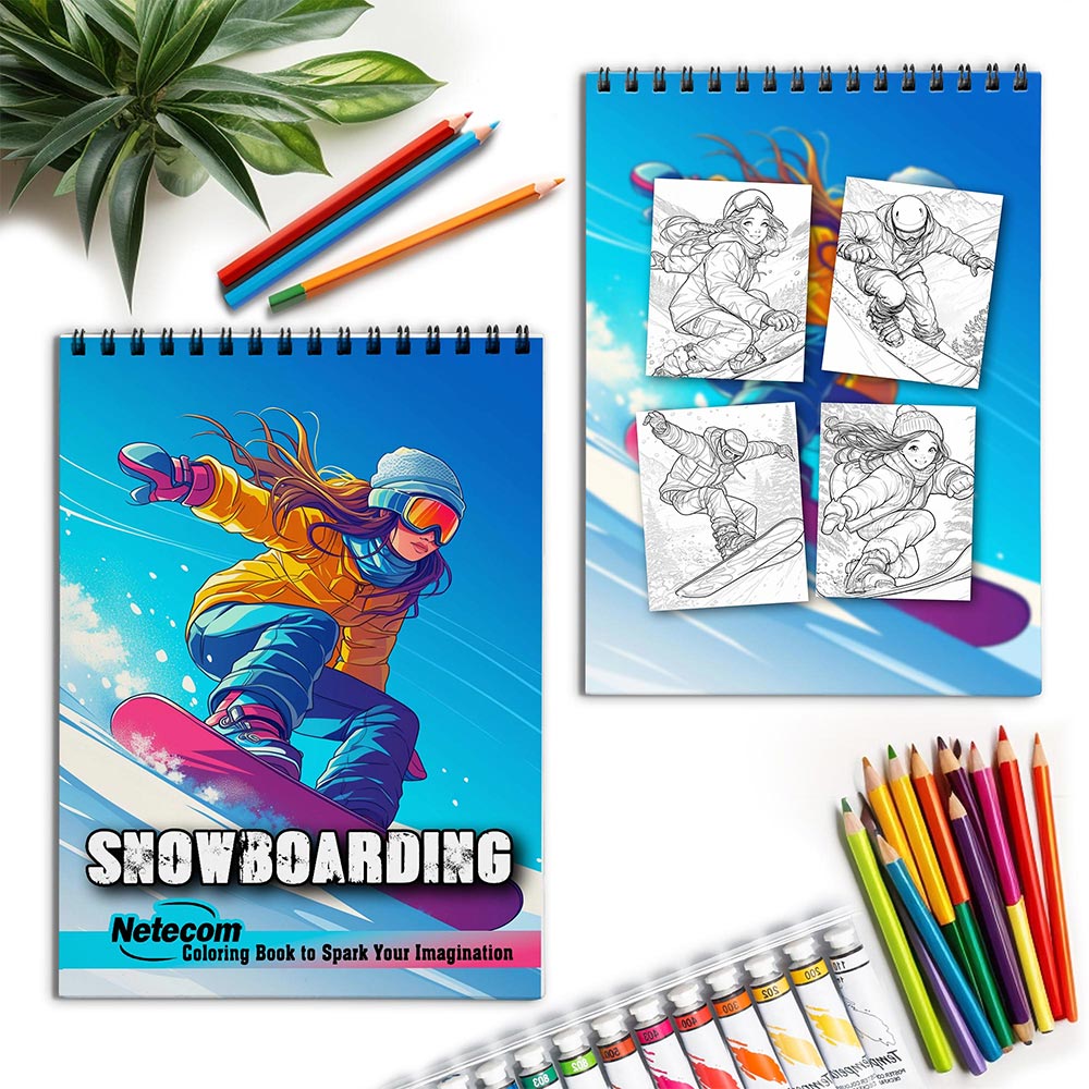 Netecom Snowboarding Spiral Coloring Book for Adults