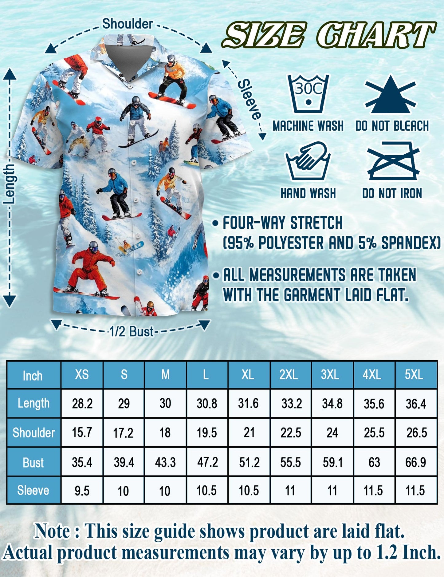 Netecom Snowboarding Passion Skiing Hawaiian Shirt for Men, Winter Sports Style, Button Down Summer Beach Short Sleeve, Sizes S-5XL