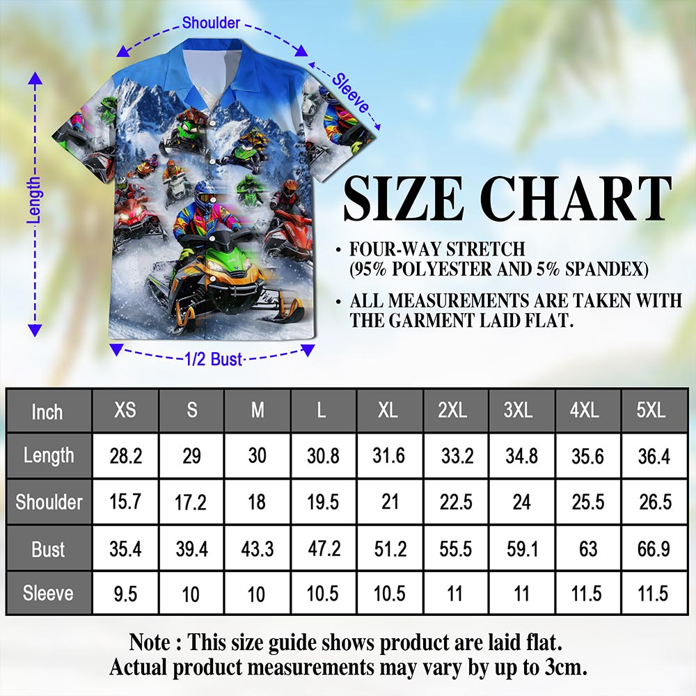 Netecom Snowmobile Hawaiian Shirt for Men, Sporty Style, Button Down Summer Beach Short Sleeve, S-5XL