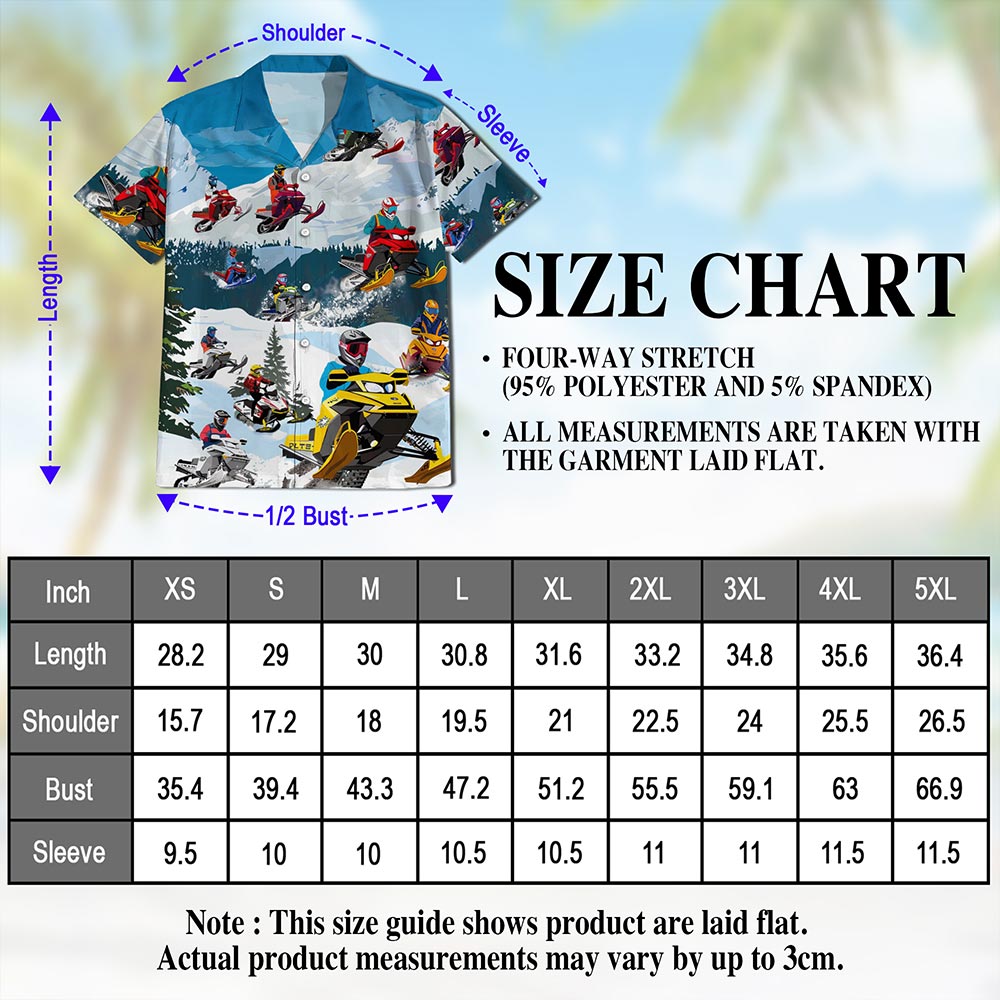 Netecom Snowmobile Hawaiian Shirt for Men, Sporty Style, Button Down Summer Beach Short Sleeve, S-5XL