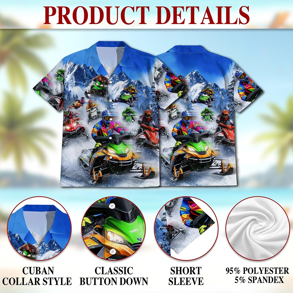 Netecom Snowmobile Hawaiian Shirt for Men, Sporty Style, Button Down Summer Beach Short Sleeve, S-5XL