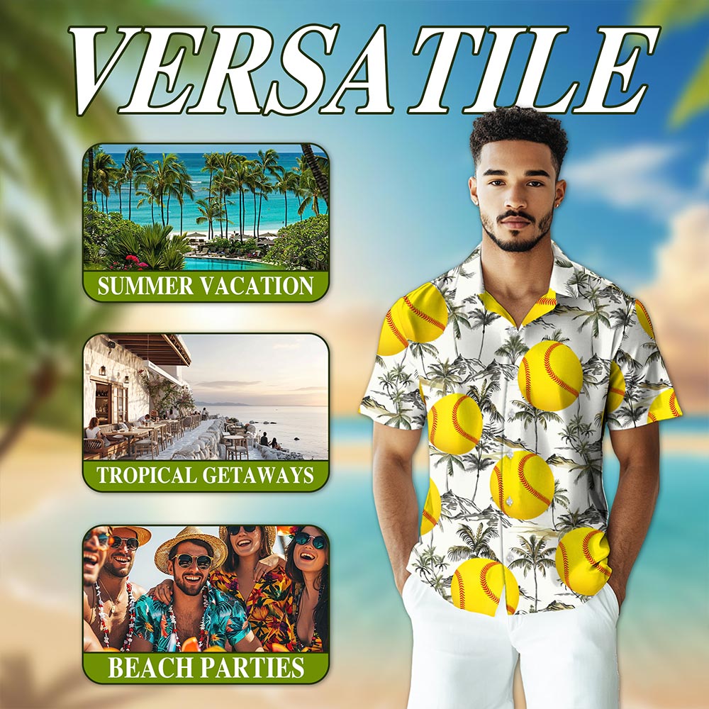 Netecom SoftBall Hawaiian Shirt for Men, Tropical Style, Button Down Summer Beach Short Sleeve, S-5XL