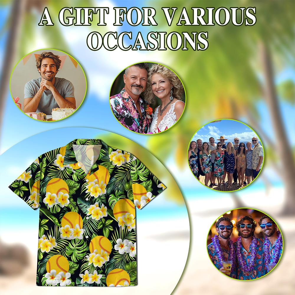 Netecom SoftBall Hawaiian Shirt for Men, Sporty Lover Gifts, Button Down Summer Beach Short Sleeve, S-5XL