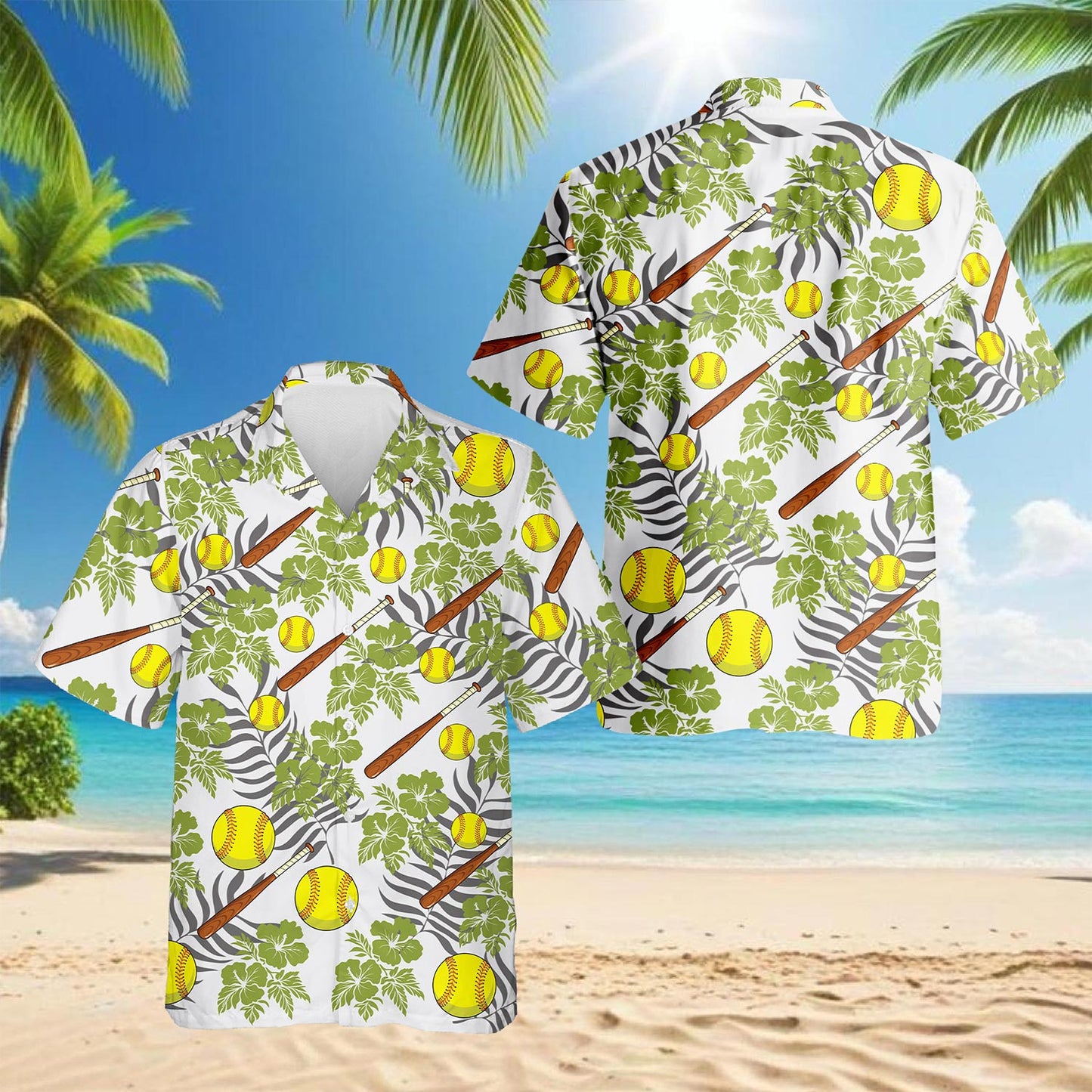 Netecom Softball Hawaiian Shirt for Men, Button Down Summer Beach Short Sleeve, Tropical Style, Sizes S-5XL