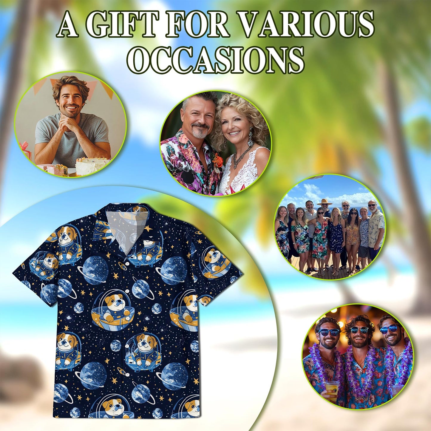 Netecom Space English Bulldog Astronaut Hawaiian Shirt for Men, Vintage Style, Button Down Summer Beach Short Sleeve, S-5XL