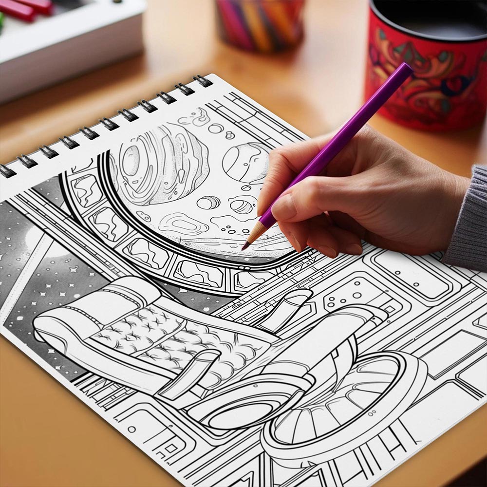 Netecom Space Interior Coloring Book Spiral Bound for Adults