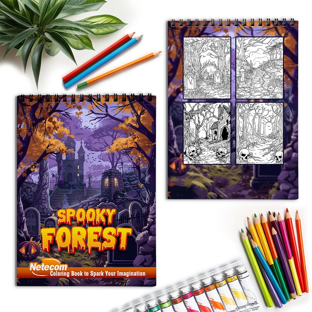 Netecom Spooky Forest Spiral Coloring Book for Adults