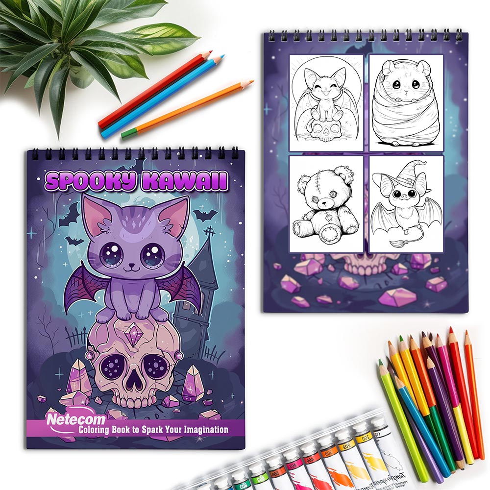 Netecom Spooky Kawaii Spiral Bound Coloring Book for Adults and Kids