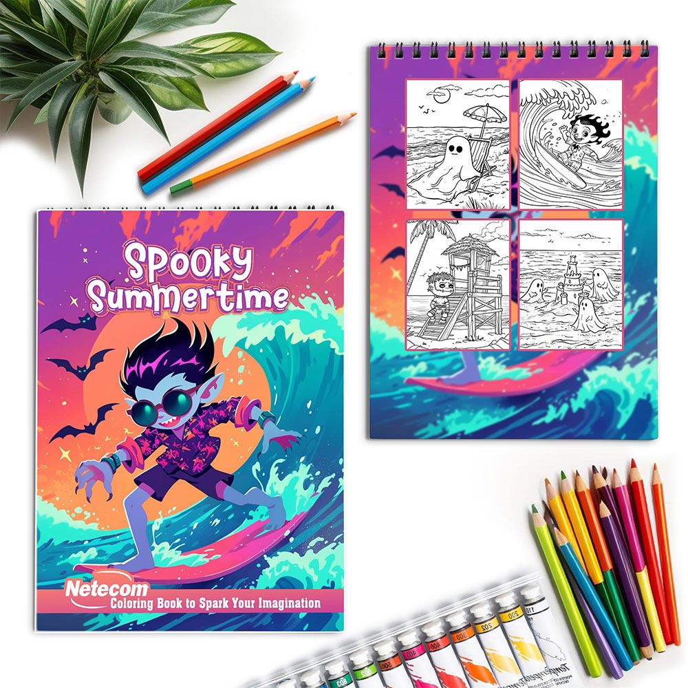 Netecom Spooky Summertime Spiral Coloring Book for Adults