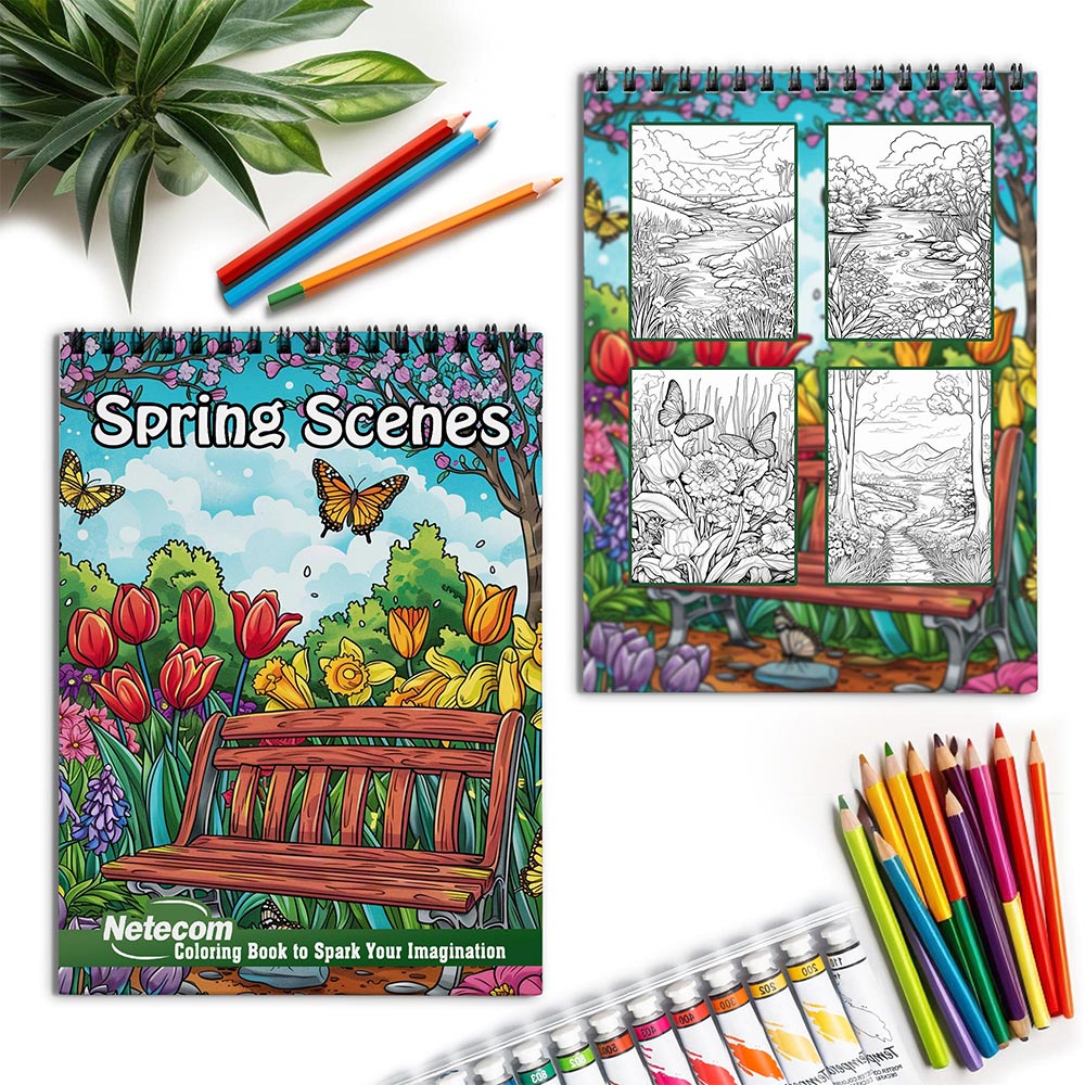 Netecom Spring Scenes Spriral Coloring Book for Adults