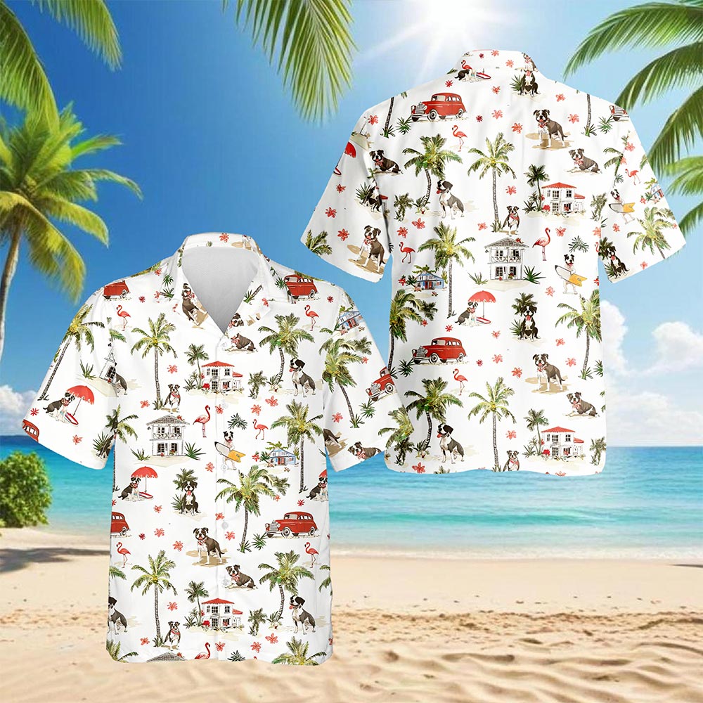 Netecom Staffordshire Bull Terrier Hawaiian Shirt for Men, Tropical Style, Button Down Summer Beach Short Sleeve, S-5XL