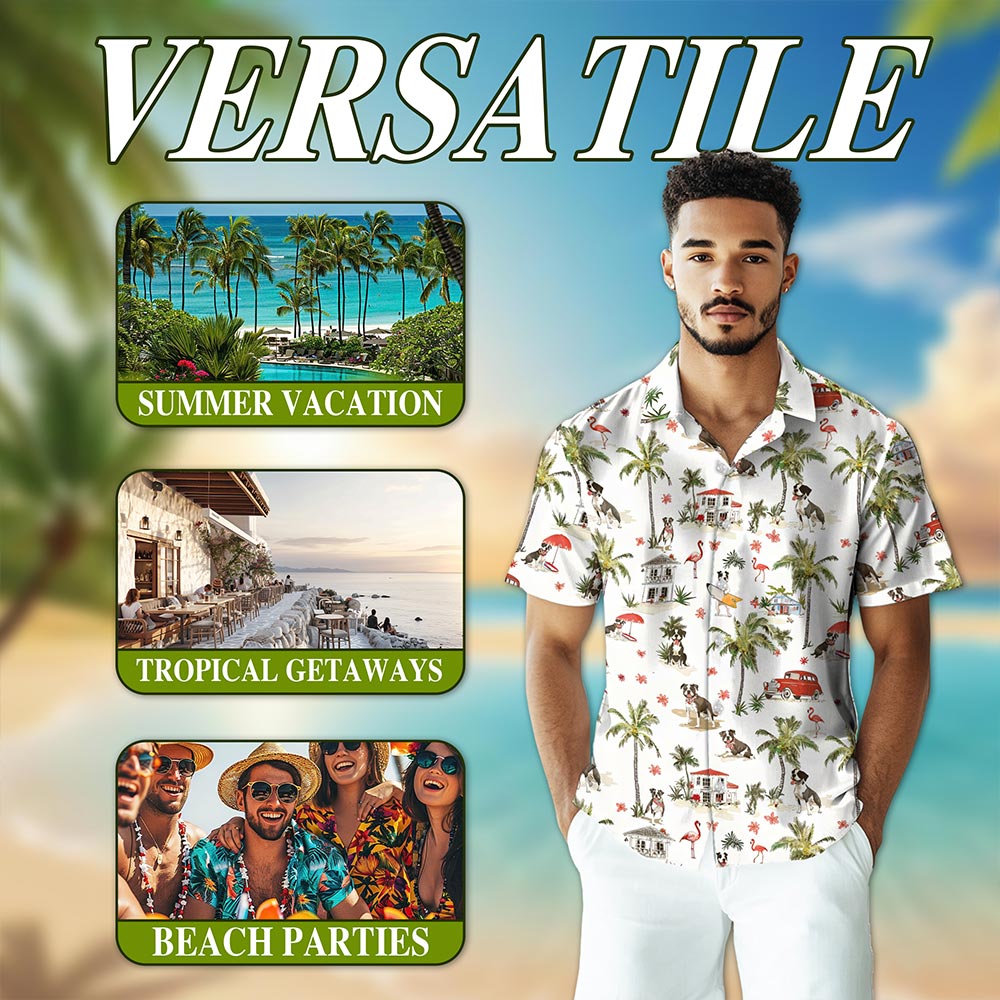Netecom Staffordshire Bull Terrier Hawaiian Shirt for Men, Tropical Style, Button Down Summer Beach Short Sleeve, S-5XL