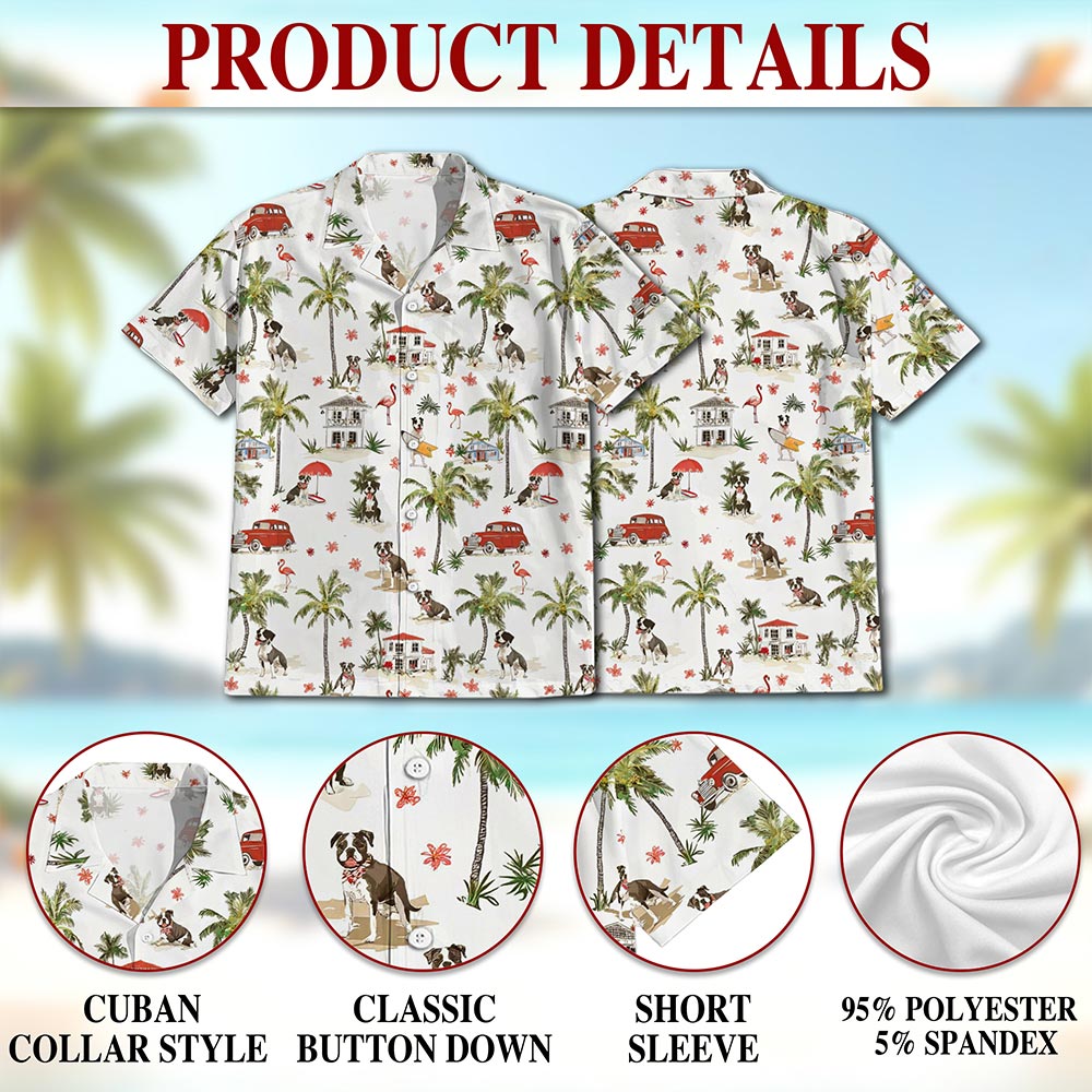 Netecom Staffordshire Bull Terrier Hawaiian Shirt for Men, Tropical Style, Button Down Summer Beach Short Sleeve, S-5XL