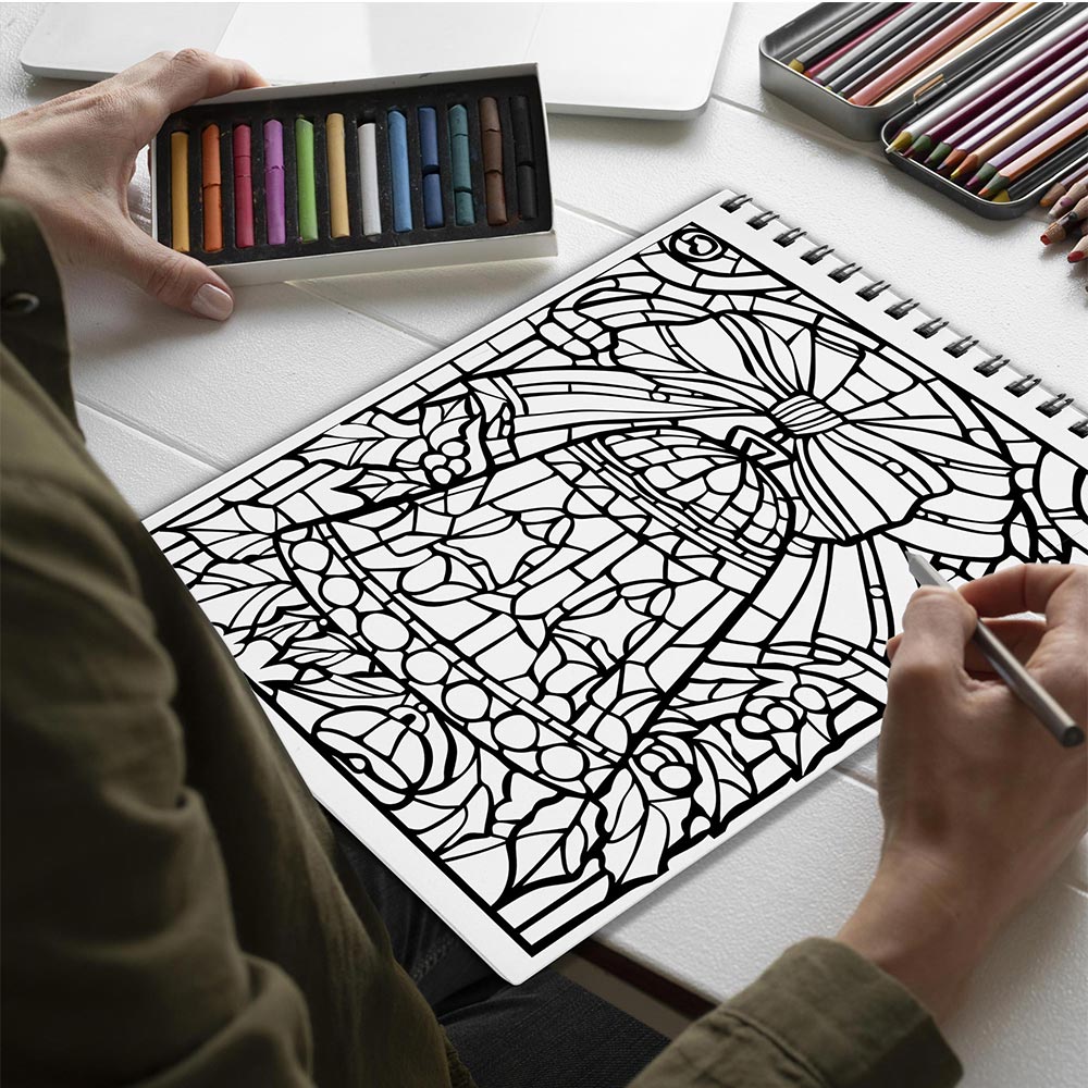 Netecom Stained Glass Spiral Bound Coloring Book for Adults