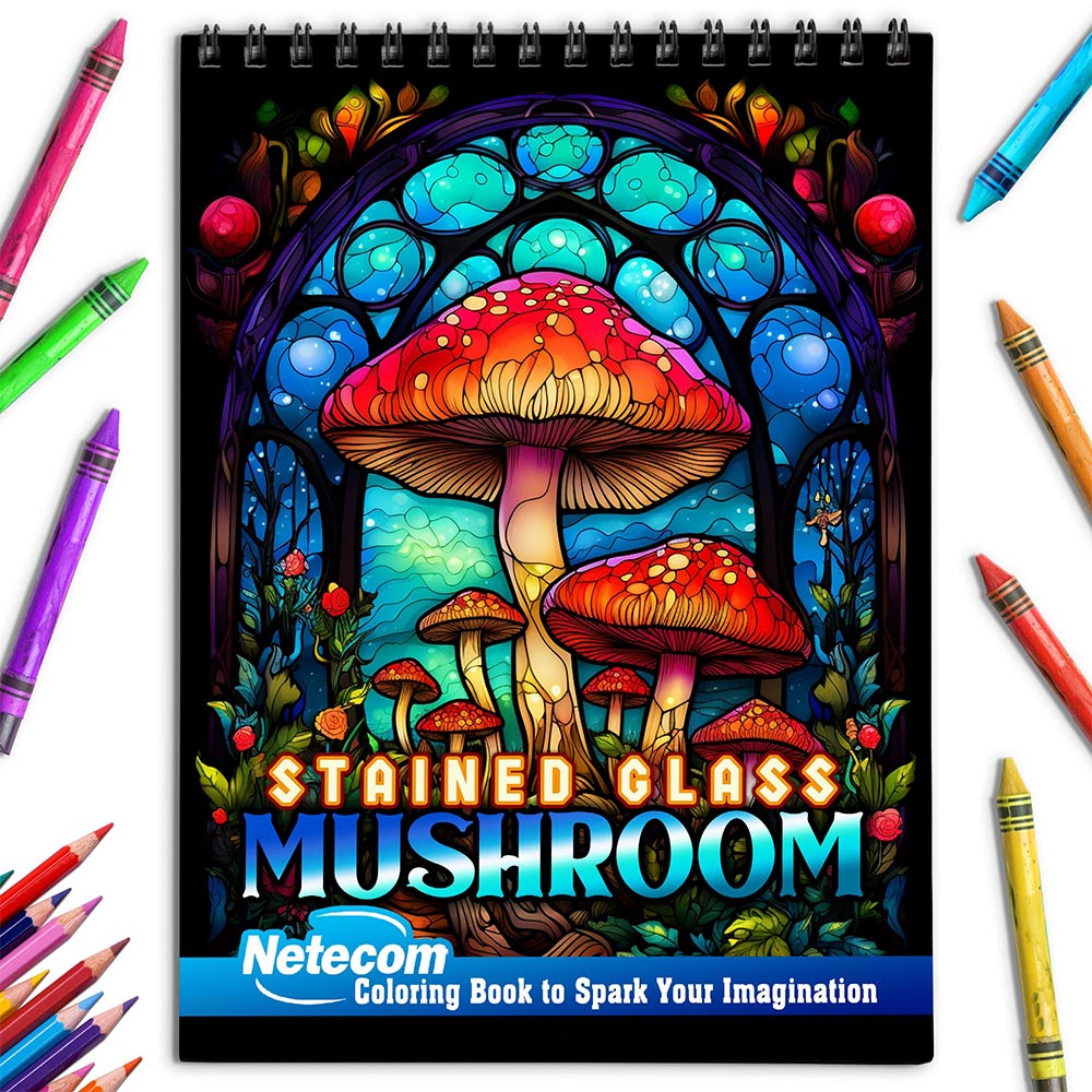 Netecom Stained Glass Mushroom Coloring Book for Adults