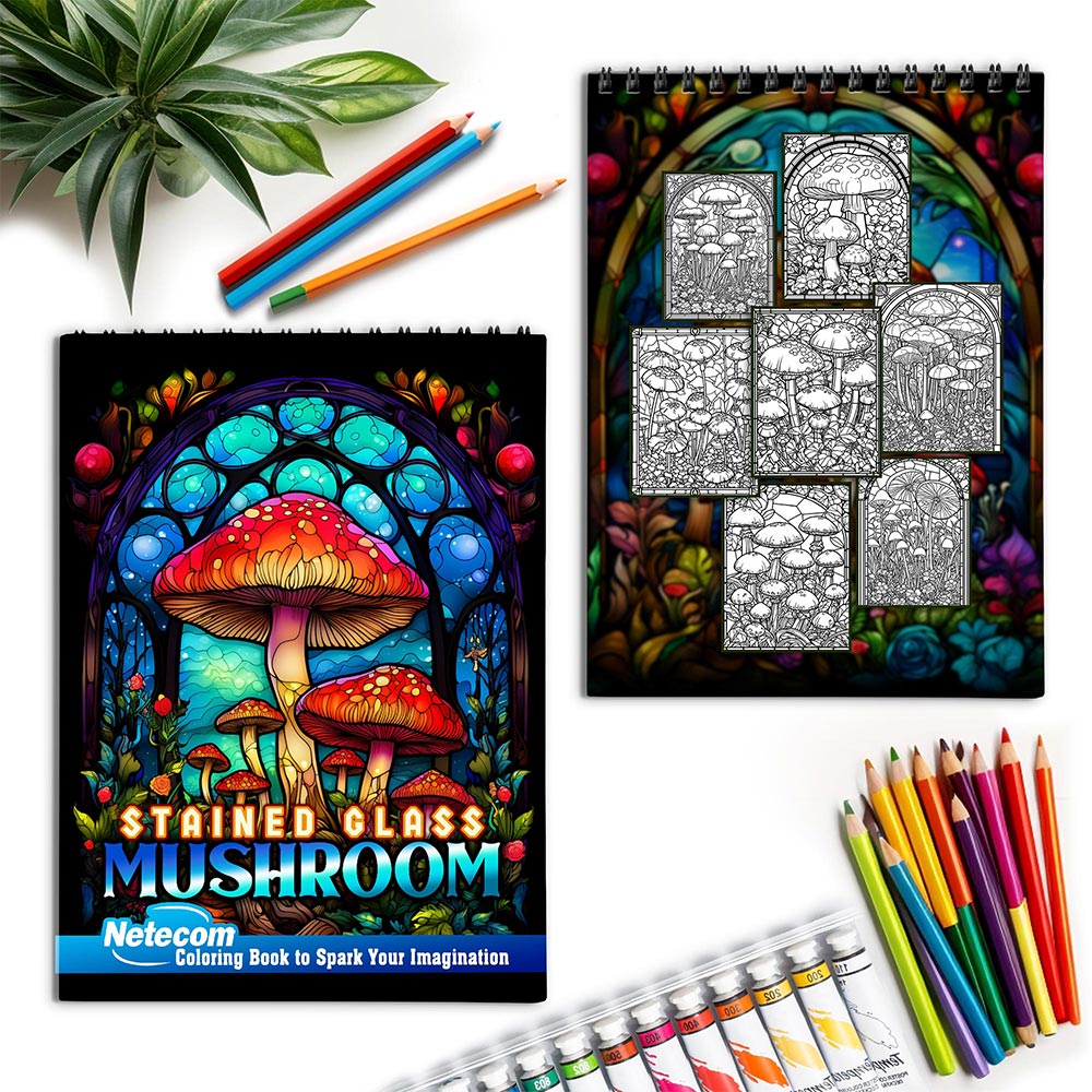Netecom Stained Glass Mushroom Spiral Coloring Book for Adults