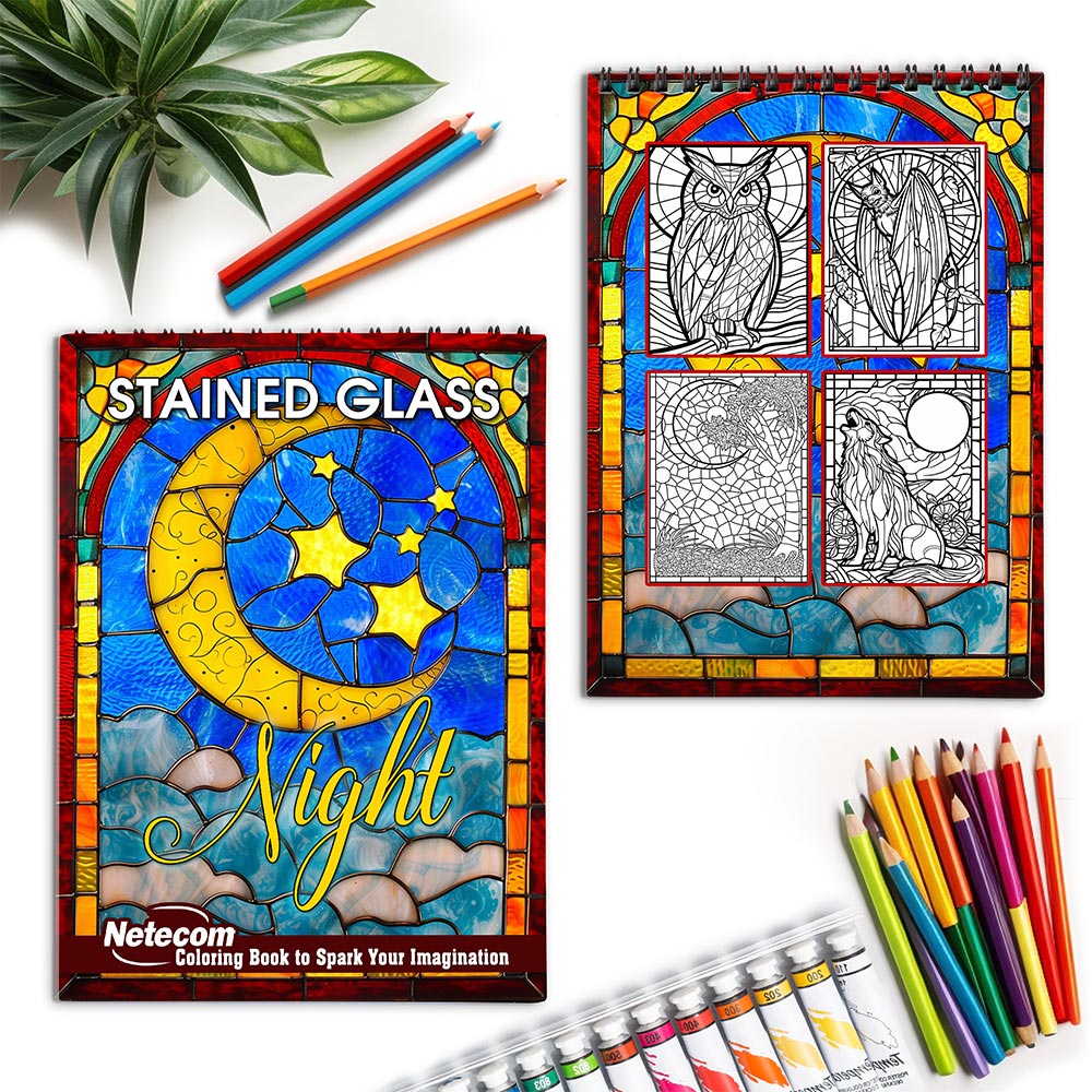 Netecom Stained Glass Night Spiral Coloring Book for Adults