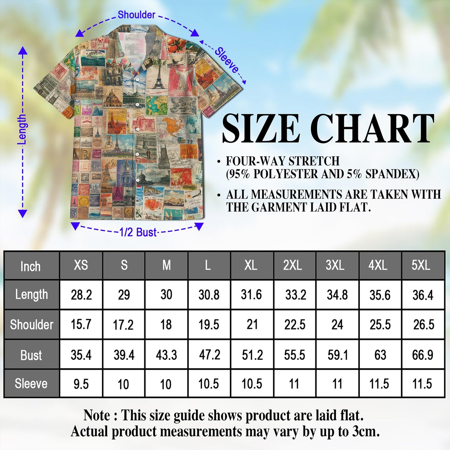 Netecom Stamps Collecting Hawaiian Shirt for Men, Button Down Summer Beach Short Sleeve, Retro Style, Sizes S-5XL