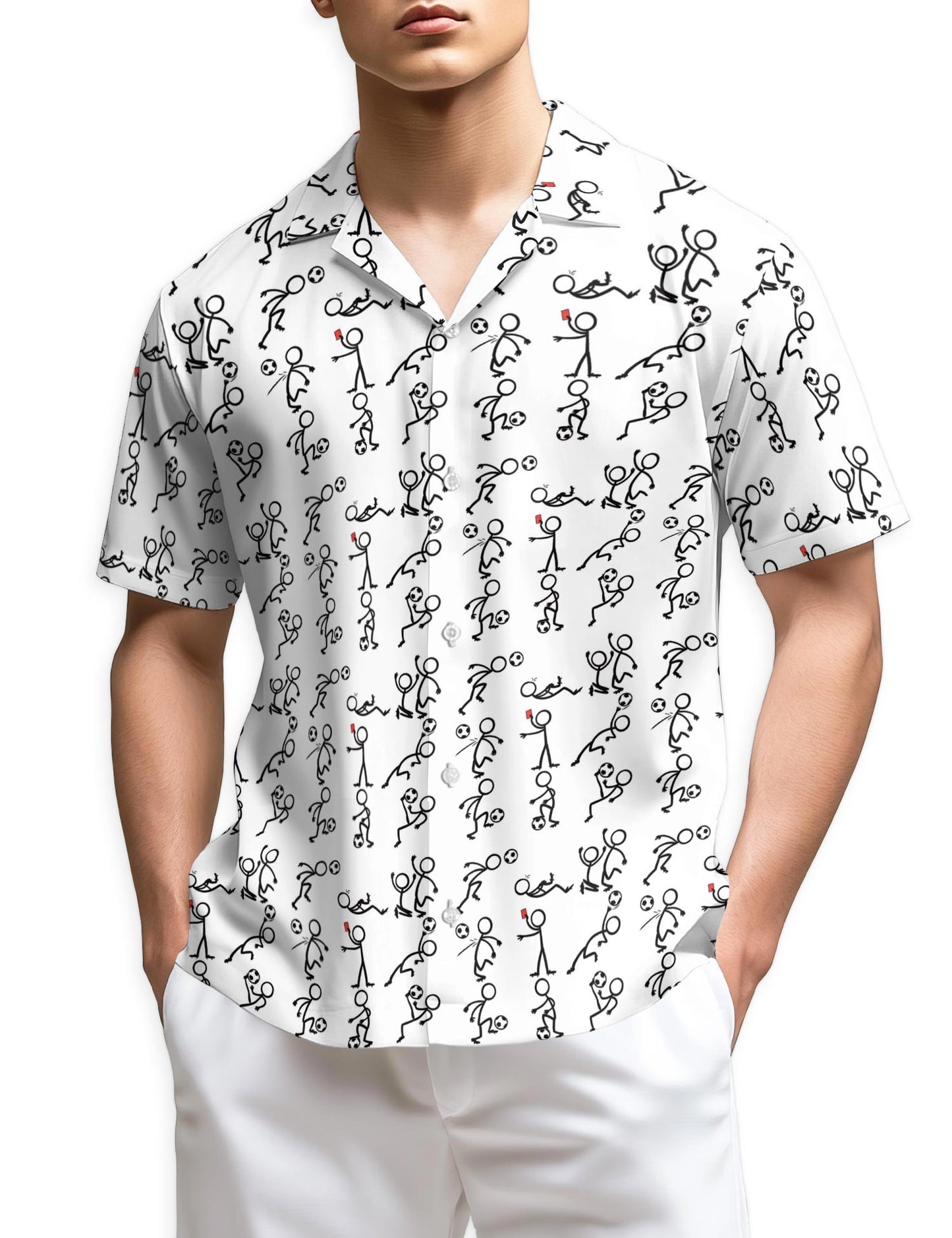 Netecom Stick Figures Playing Soccer Hawaiian Shirt for Men
