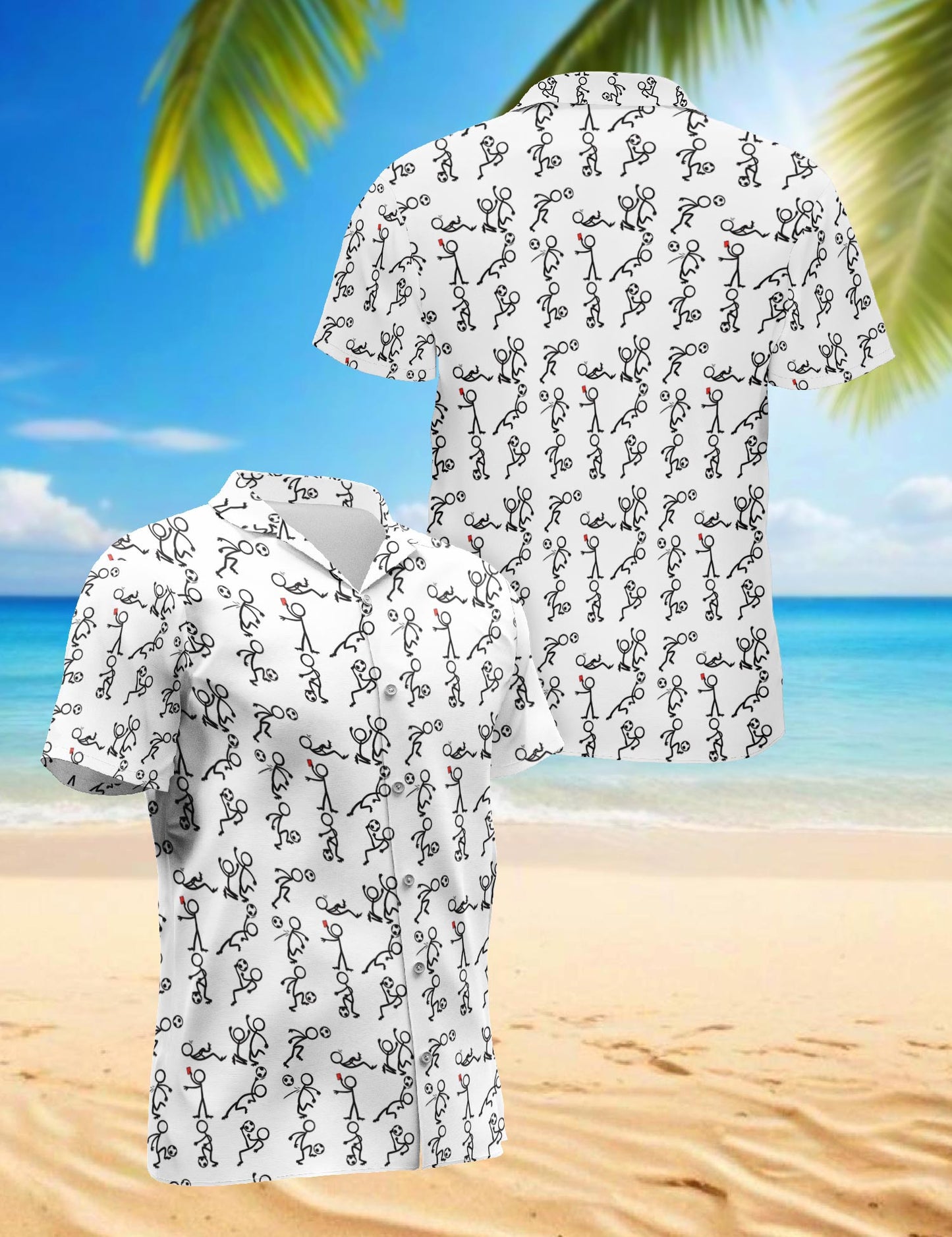 Netecom Stick Figures Playing Soccer Hawaiian Shirt for Men, Vintage Style, Button Down Summer Beach Short Sleeve, S-5XL
