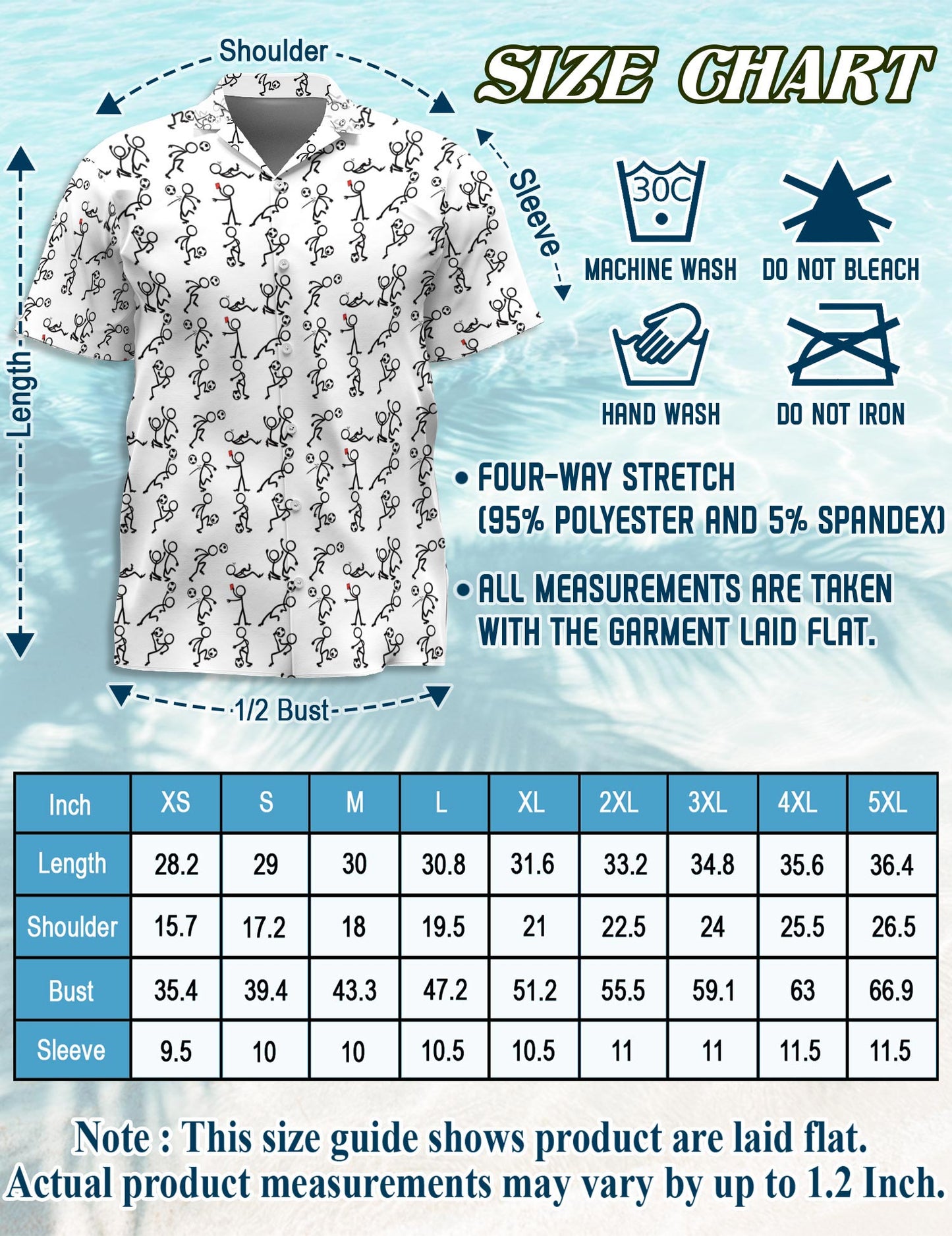 Netecom Stick Figures Playing Soccer Hawaiian Shirt for Men, Vintage Style, Button Down Summer Beach Short Sleeve, S-5XL