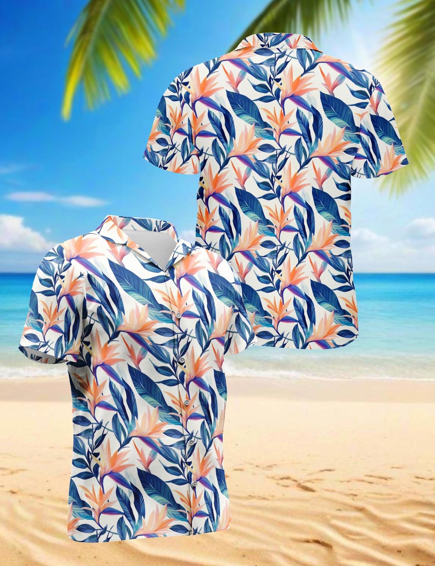 Netecom Strelitzia Hawaiian Shirt for Men, Tropical Style, Button Down Summer Beach Short Sleeve, S-5XL