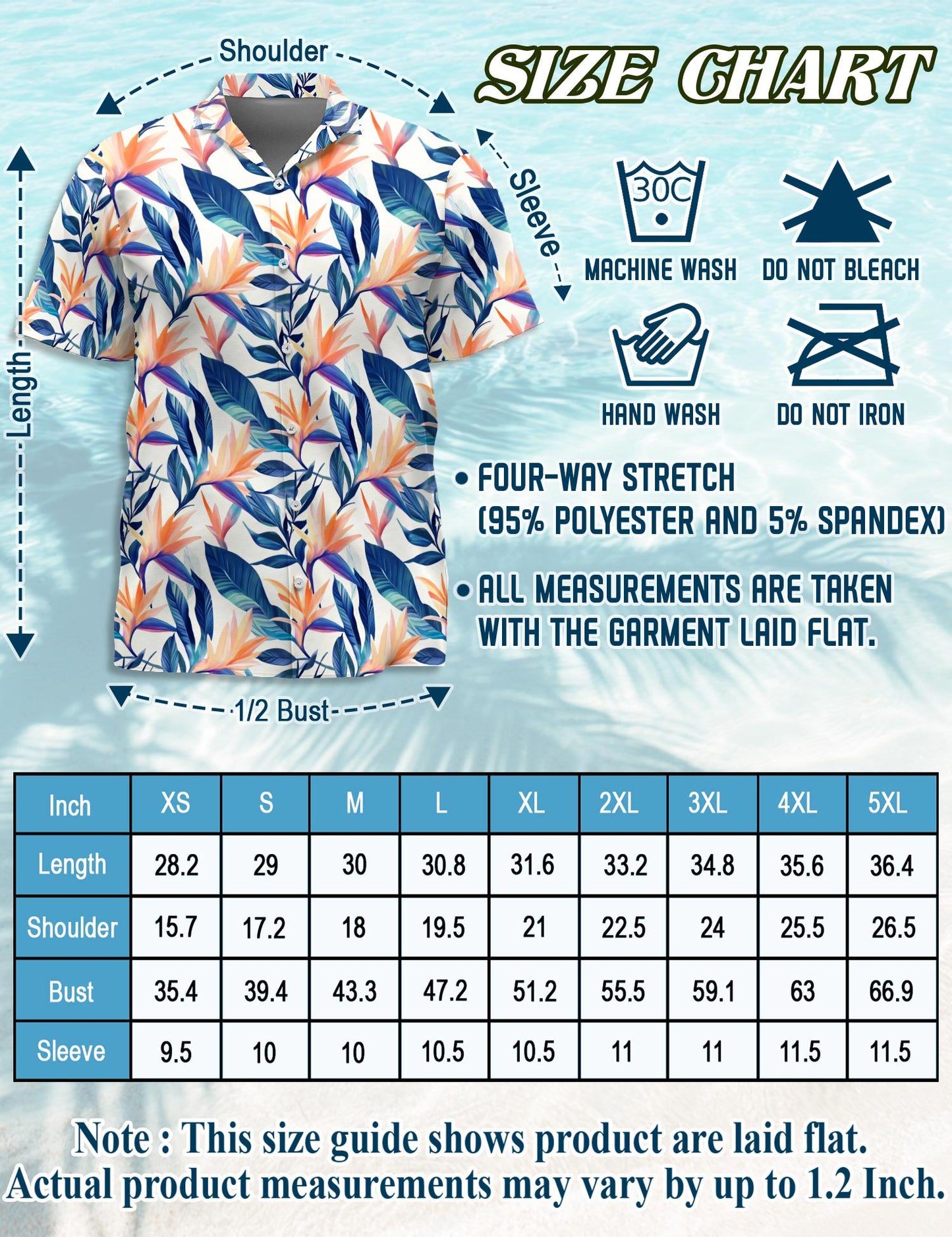 Netecom Strelitzia Hawaiian Shirt for Men, Tropical Style, Button Down Summer Beach Short Sleeve, S-5XL