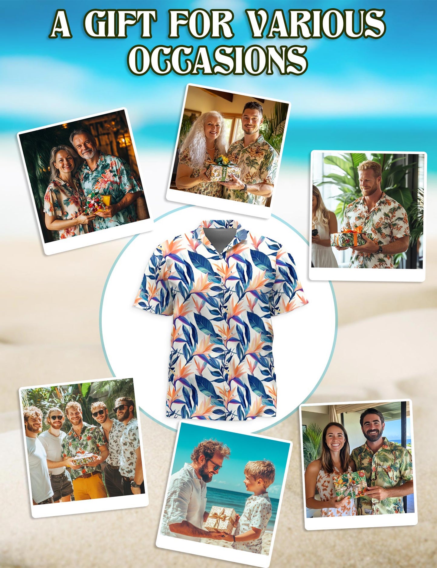 Netecom Strelitzia Hawaiian Shirt for Men, Tropical Style, Button Down Summer Beach Short Sleeve, S-5XL