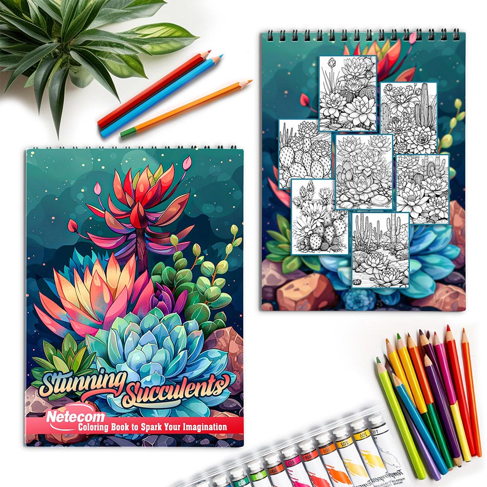 Netecom Stunning Succulents Spiral Coloring Book for Adults