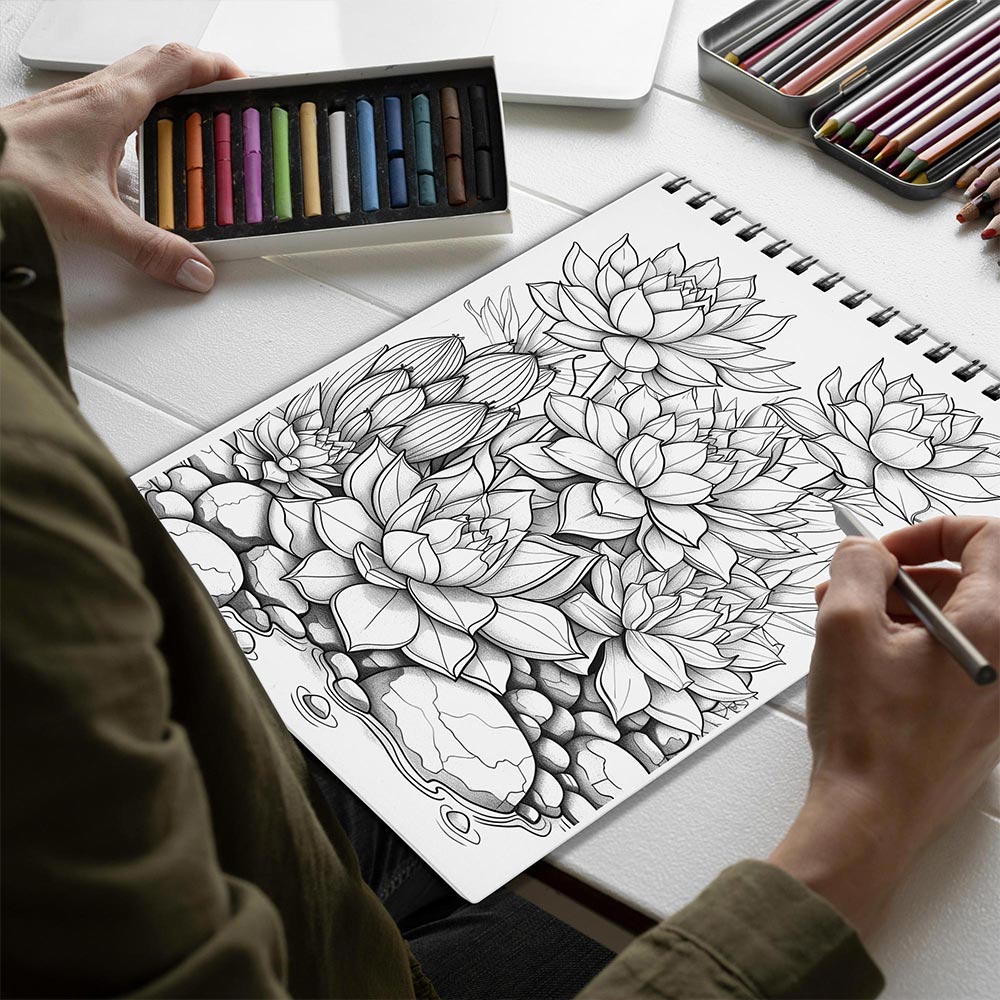 Netecom Stunning Succulents Spiral Bound Coloring Book for Adults