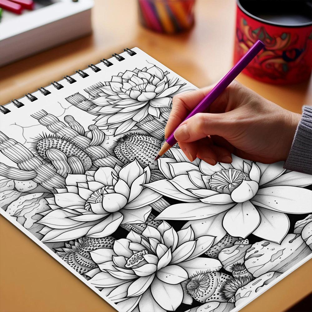 Netecom Stunning Succulents Coloring Book Spiral Bound for Adults