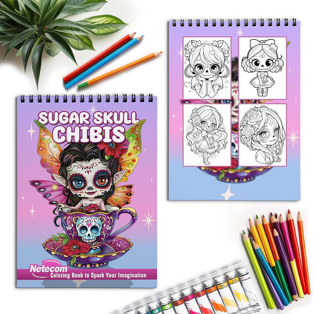 Netecom Sugar Skull Chibis Spriral Coloring Book for Adults