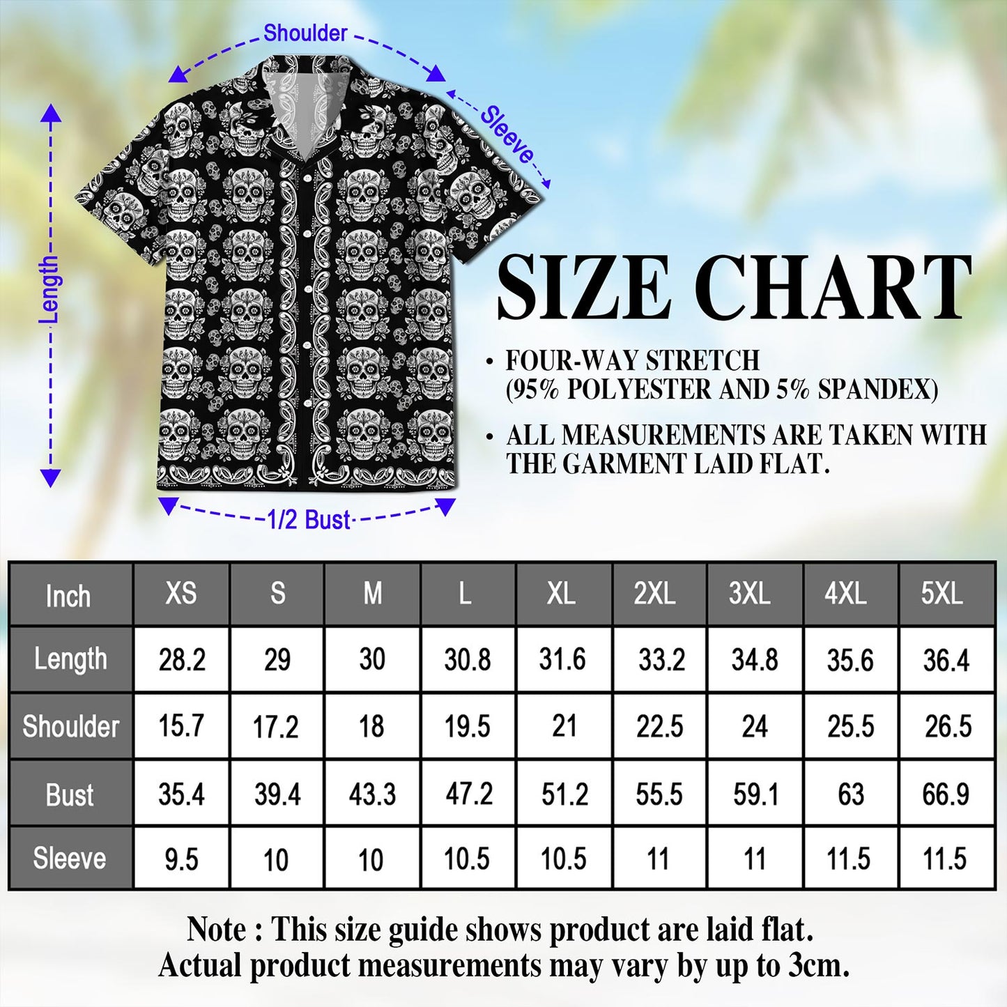 Netecom Sugar Skull Pattern Hawaiian Shirt for Men, Button Down Summer Beach Short Sleeve, Vintage Style, Sizes S-5XL