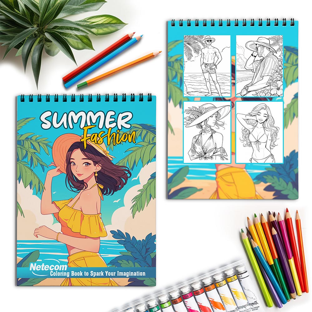 Netecom Summer Fashion Coloring Book Spiral Bound for Adults