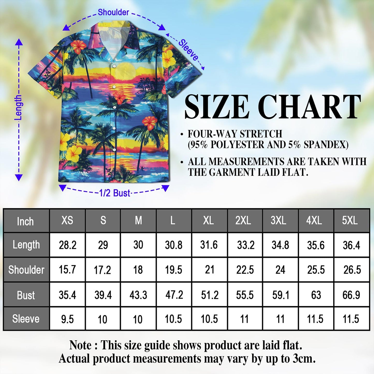 Netecom Sunset Hawaiian Shirt for Men, Button Down Summer Beach Short Sleeve, Tropical Style, Sizes S-5XL