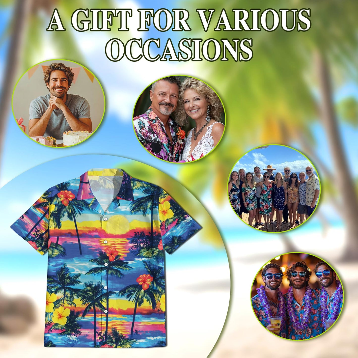 Netecom Sunset Hawaiian Shirt for Men, Button Down Summer Beach Short Sleeve, Tropical Style, Sizes S-5XL