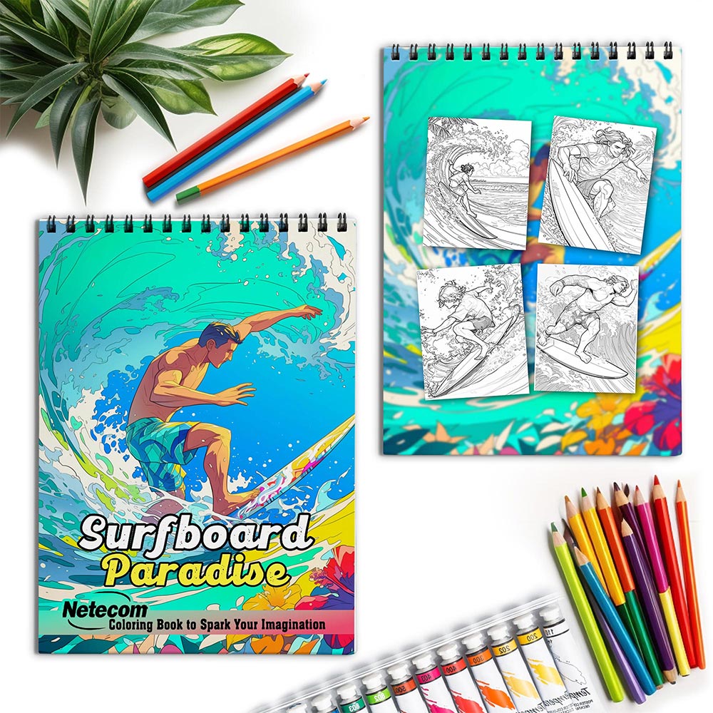 Netecom Surfboard Paradise Spiral Coloring Book for Adults