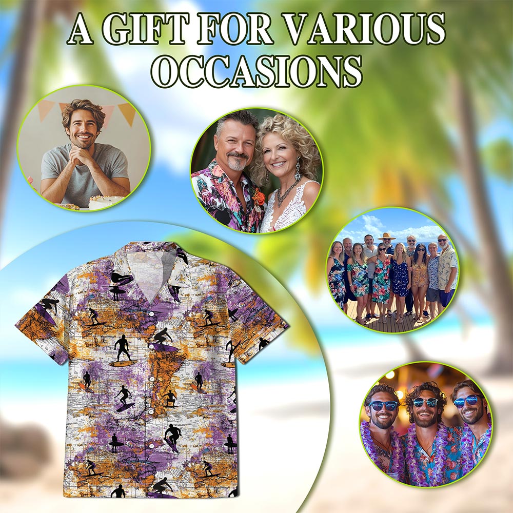 Netecom Surfing Hawaiian Shirt for Men, Button Down Summer Beach Short Sleeve, Vintage Style, Sizes S-5XL