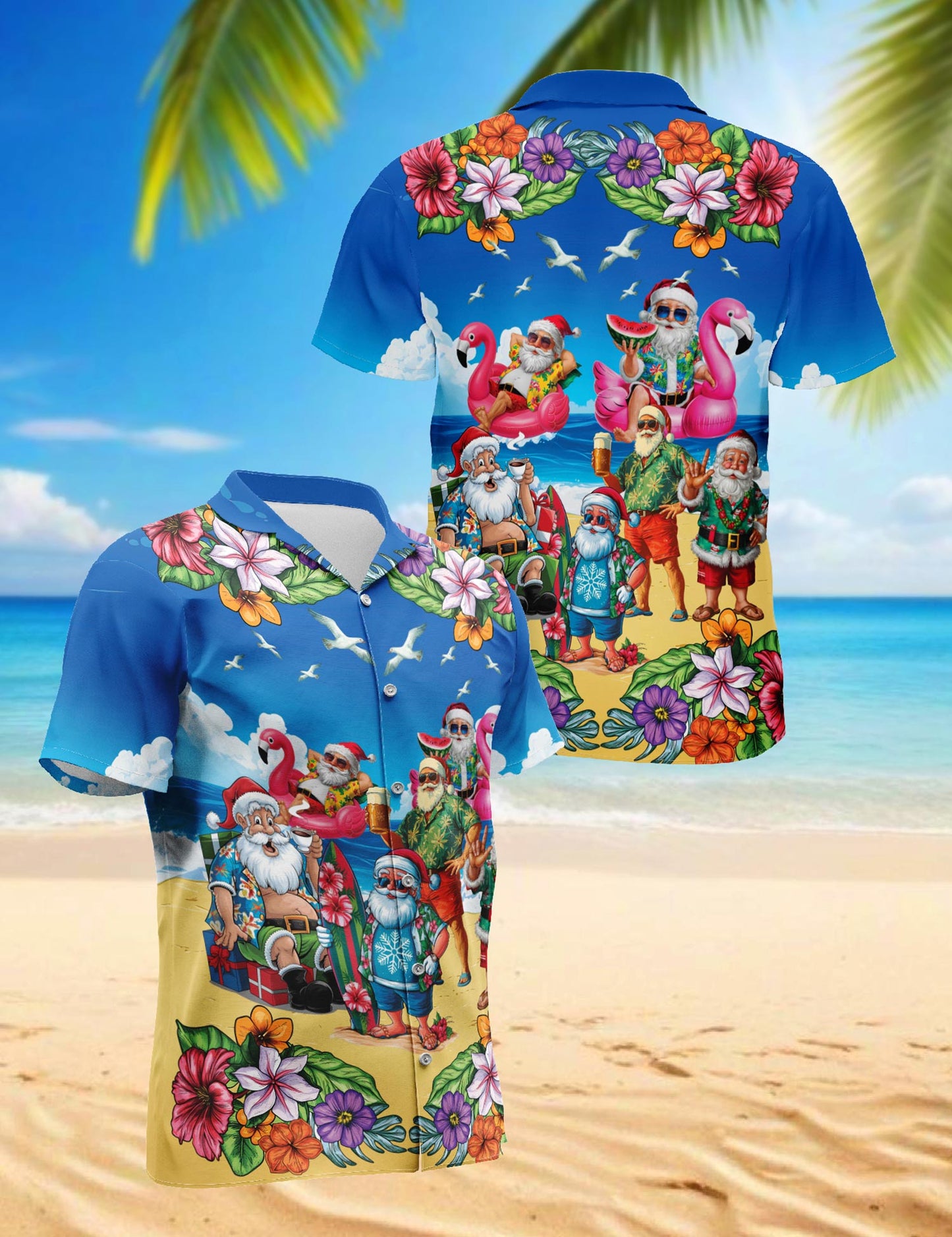 Netecom Surfing Santa Hawaiian Shirt for Men, Funny Style, Button Down Summer Beach Short Sleeve, S-5XL
