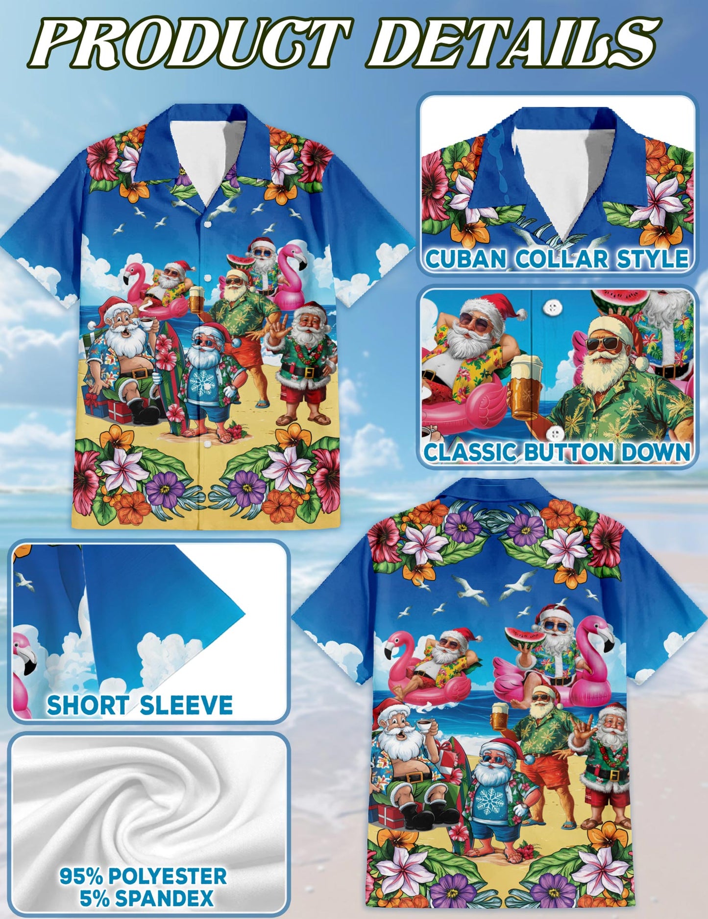 Netecom Surfing Santa Hawaiian Shirt for Men, Funny Style, Button Down Summer Beach Short Sleeve, S-5XL