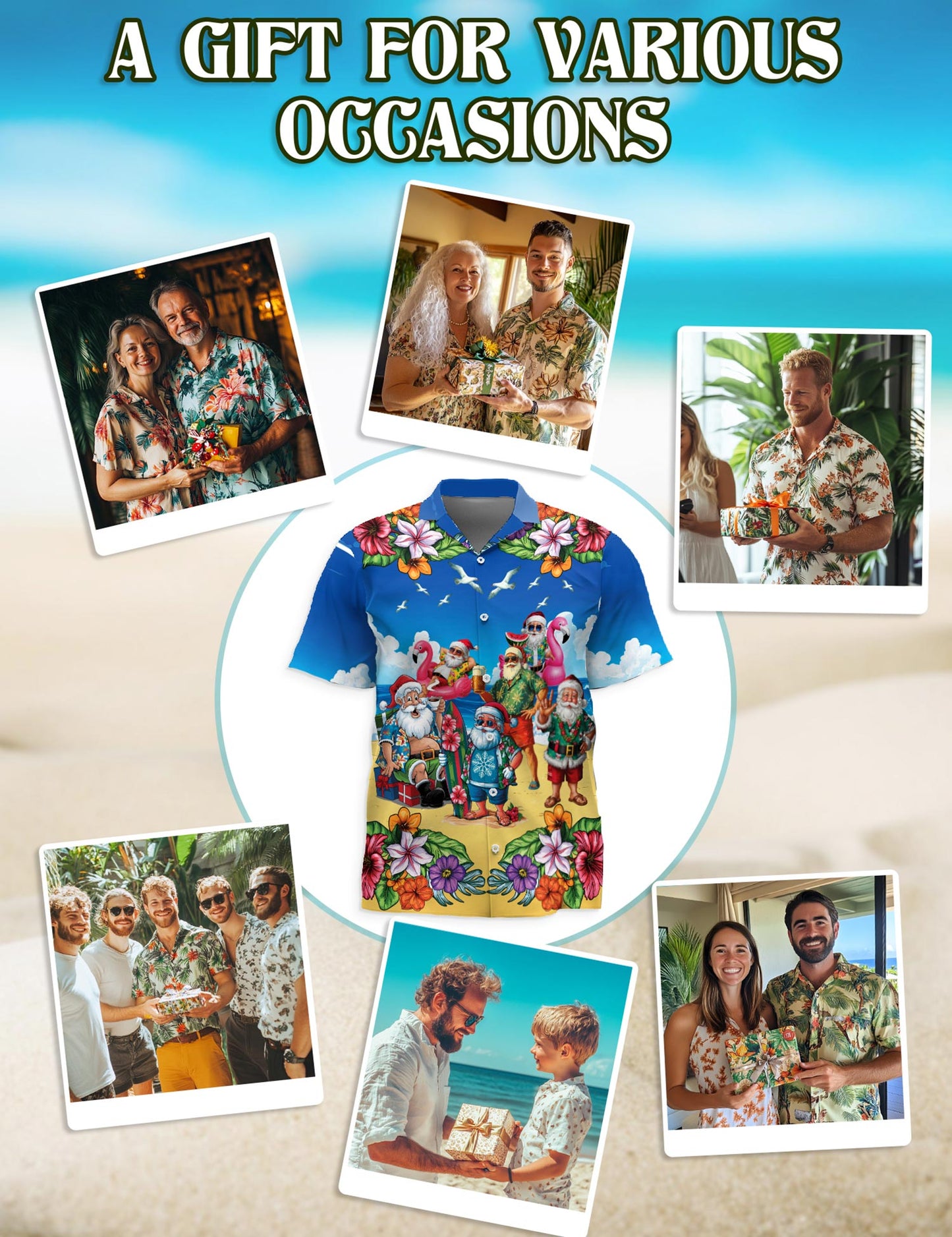 Netecom Surfing Santa Hawaiian Shirt for Men, Funny Style, Button Down Summer Beach Short Sleeve, S-5XL