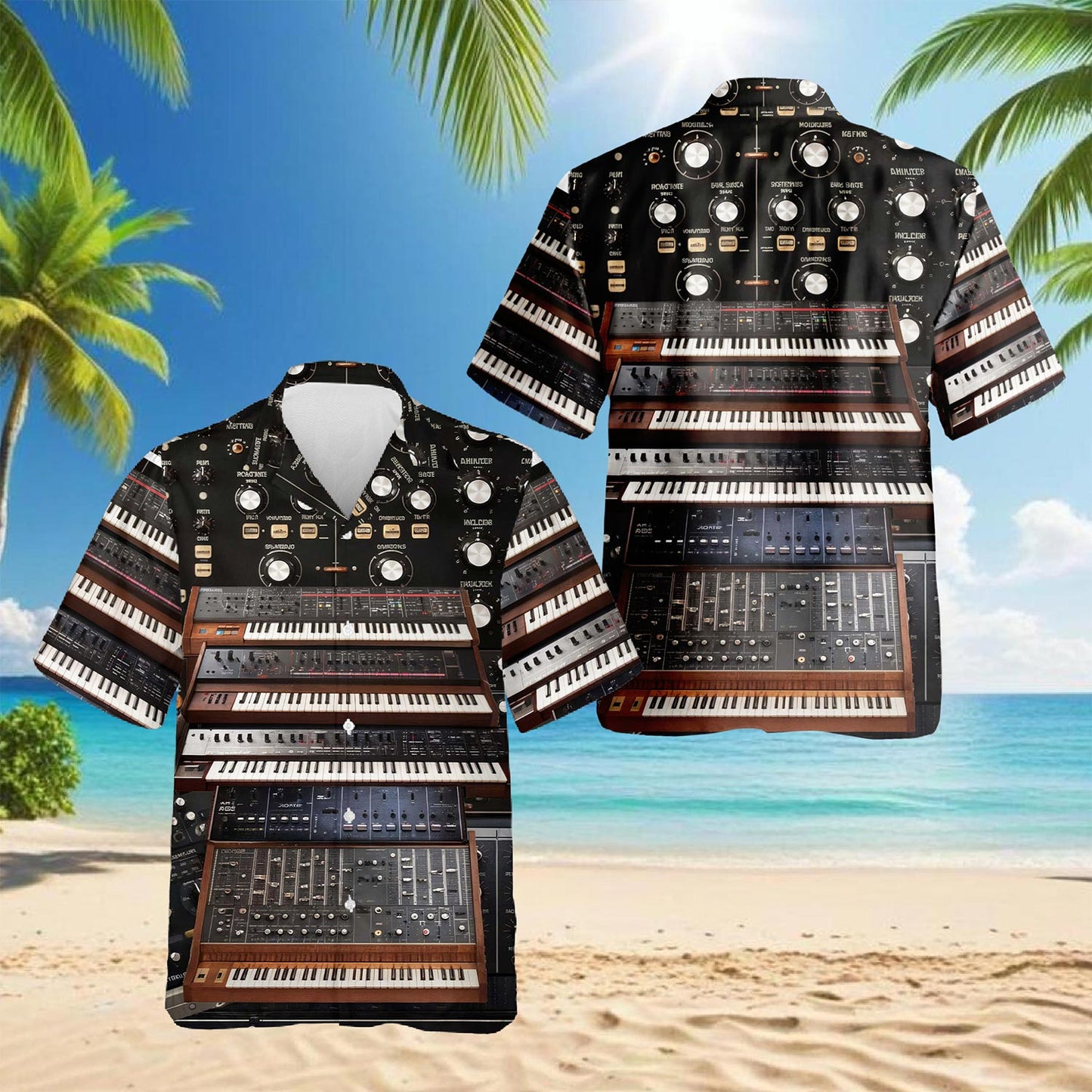 Netecom Synthesizer Synth Techno Music Hawaiian Shirt for Men, Musician Gifts, Button Down Summer Beach Short Sleeve, S-5XL